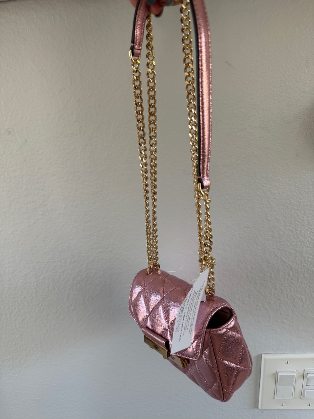 kate spade Metallic Pink Quilted Chain Crossbody with Gold Hardware
